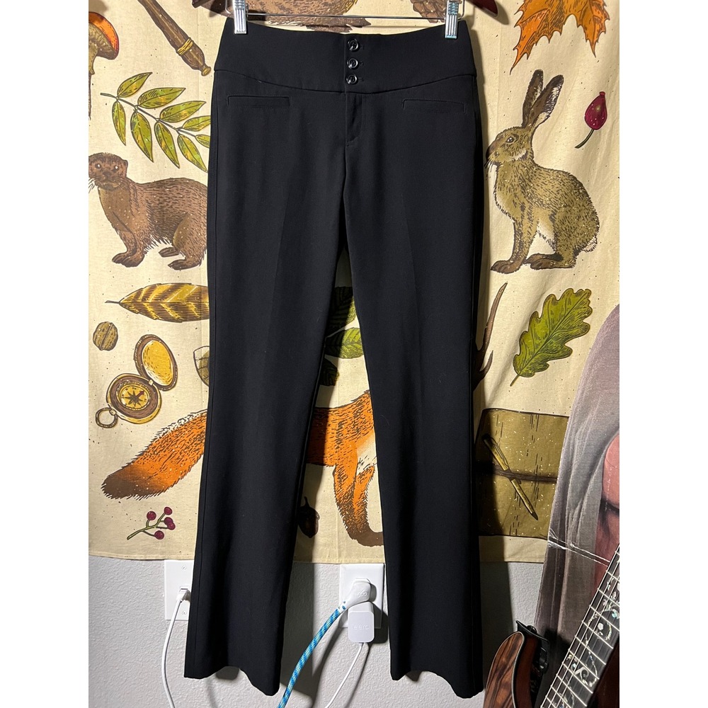Dress Pants Women Size 1 Black Excellent High Rise Triple Button Stretch Office